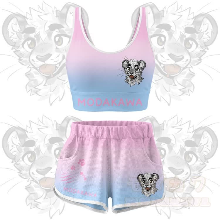 MODAKAWA X atka Tiger Graphic Crop Tank Sport Top Shorts Bikini Matching Outfit - Pink Set - 5XL - image 11