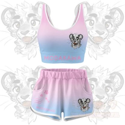 MODAKAWA X atka Tiger Graphic Crop Tank Sport Top Shorts Bikini Matching Outfit - Pink Set - 5XL - image 11