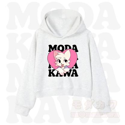  MODAKAWA X zarckets Anime Fox Heart Graphic Hoodie Sweatshirt - Light Grey - 3XL - image 7