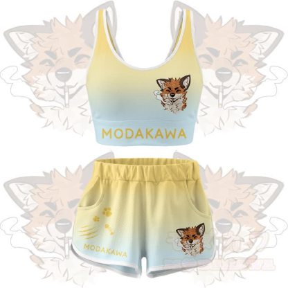 MODAKAWA X atka Smoking Fox Graphic Crop Tank Sport Top Shorts Bikini Matching Outfit - Yellow Set - 5XL - image 10