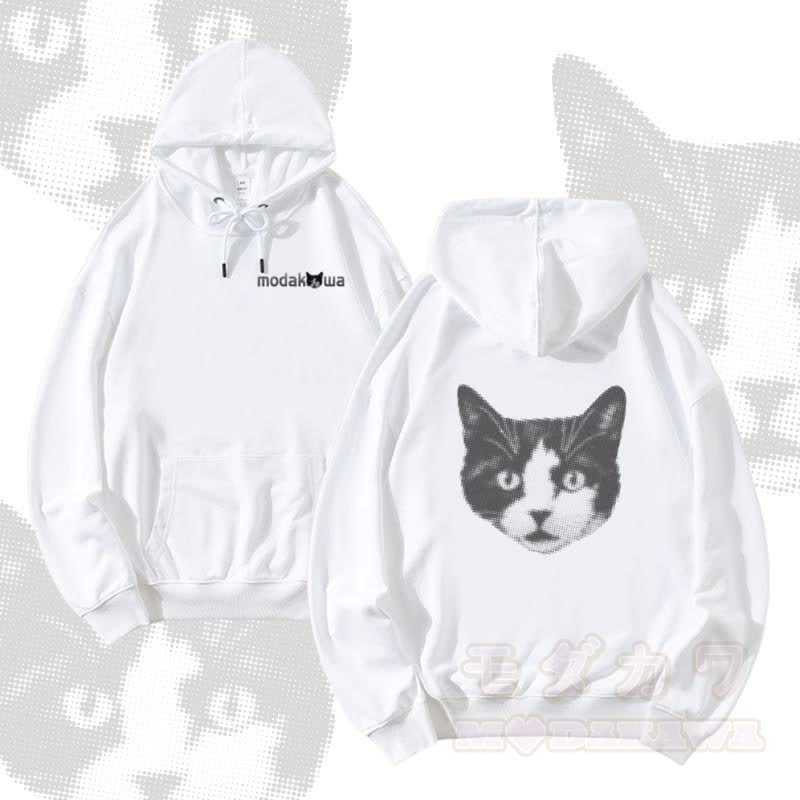 MODAKAWA Shocked Cat Graphic Streetwear Pullover Hoodie - White - 5XL - image 3