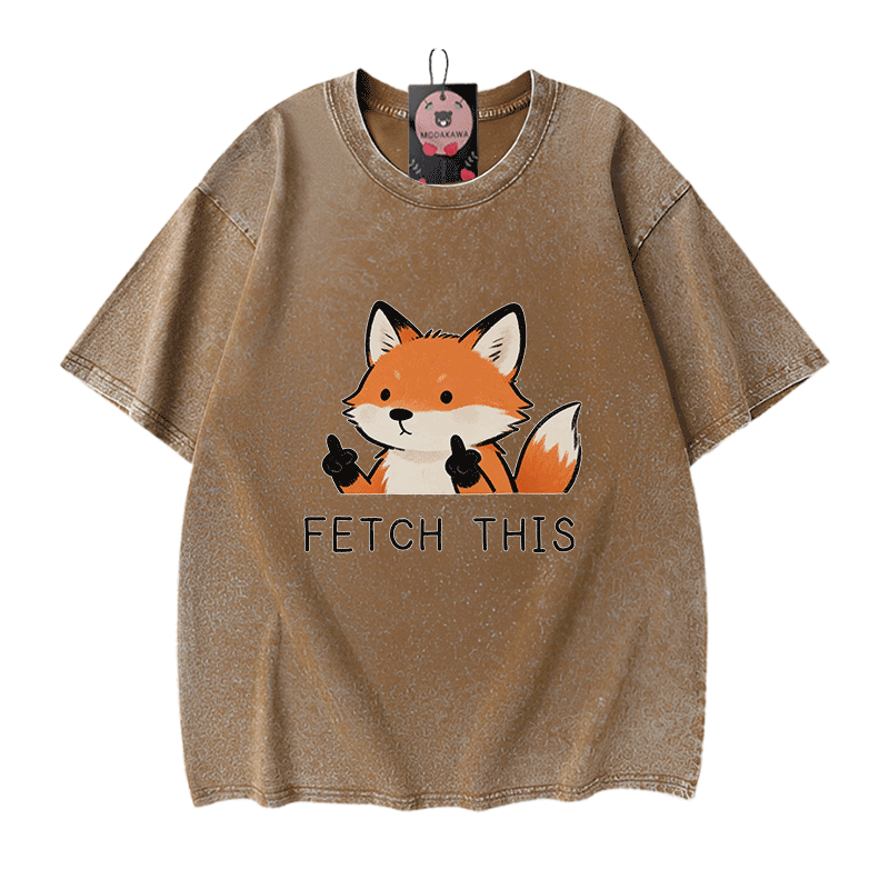 FETCH THIS Fox Graphic Modakawa Vintage Washed 100% Cotton T-shirt - Brown - 5XL - image 7