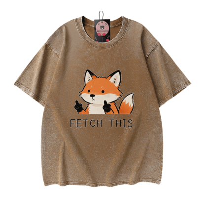 FETCH THIS Fox Graphic Modakawa Vintage Washed 100% Cotton T-shirt - Brown - 5XL - image 7
