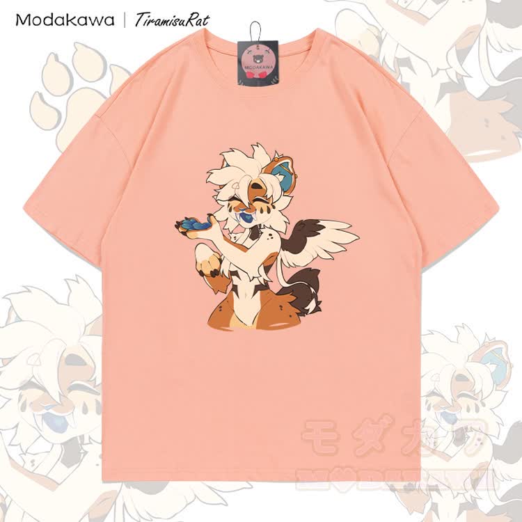 MODAKAWA X TiramisuRat Winged Rat Graphic 100% Cotton T-shirt - Peach - 5XL - image 4