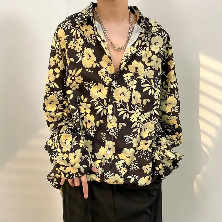 Men's Vintage Print Long Sleeve Button-Up Shirt - Multicolor L - 3XL - image 13