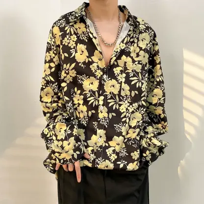 Men's Vintage Print Long Sleeve Button-Up Shirt - Multicolor L - 3XL - image 13