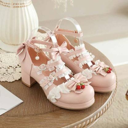Lace Bow Lolita Kitten Heel Mary Janes Shoes - image 10