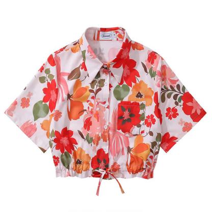 Vintage Print Short Sleeve Button-Up Shirt - Multicolor Q - L - image 18