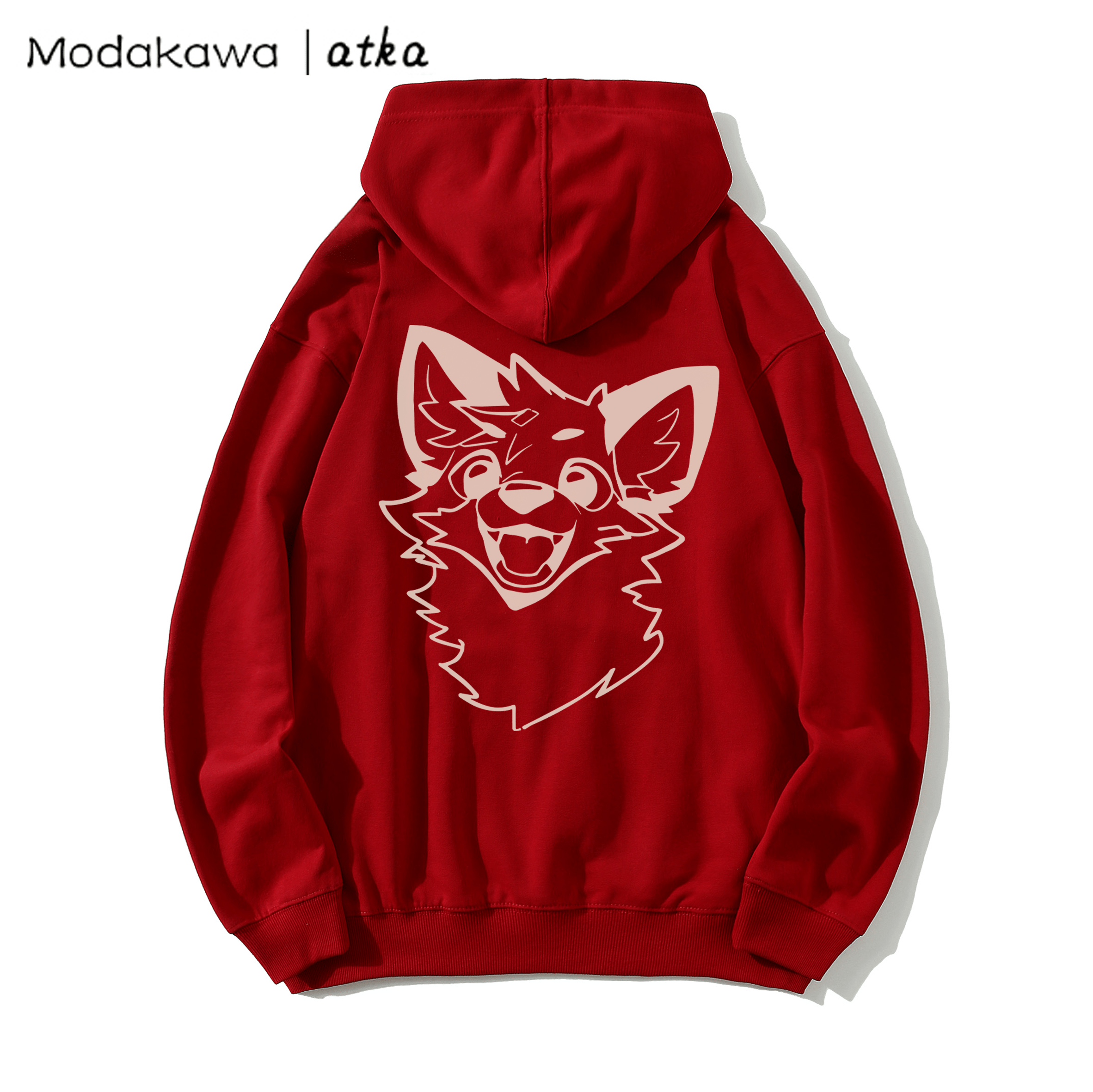 MODAKAWA X atka Fox Print Loose Cotton-Blend Hoodie - Red - 5XL - image 9