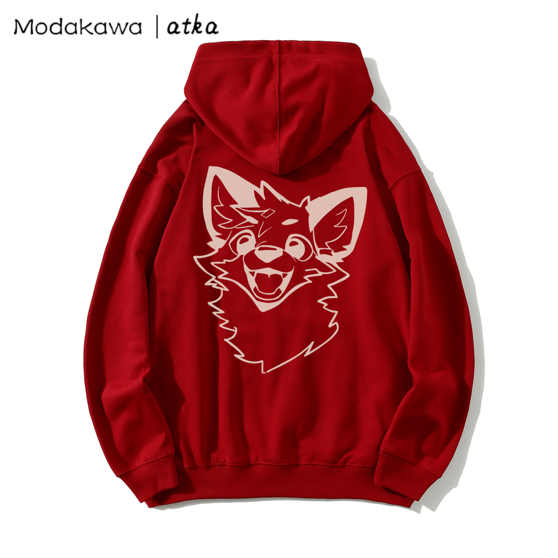 MODAKAWA X atka Fox Print Loose Cotton-Blend Hoodie - Red - 5XL - image 9