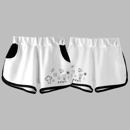 Modakawa Bunny Star Cross Letter Print Casual Shorts - image 4