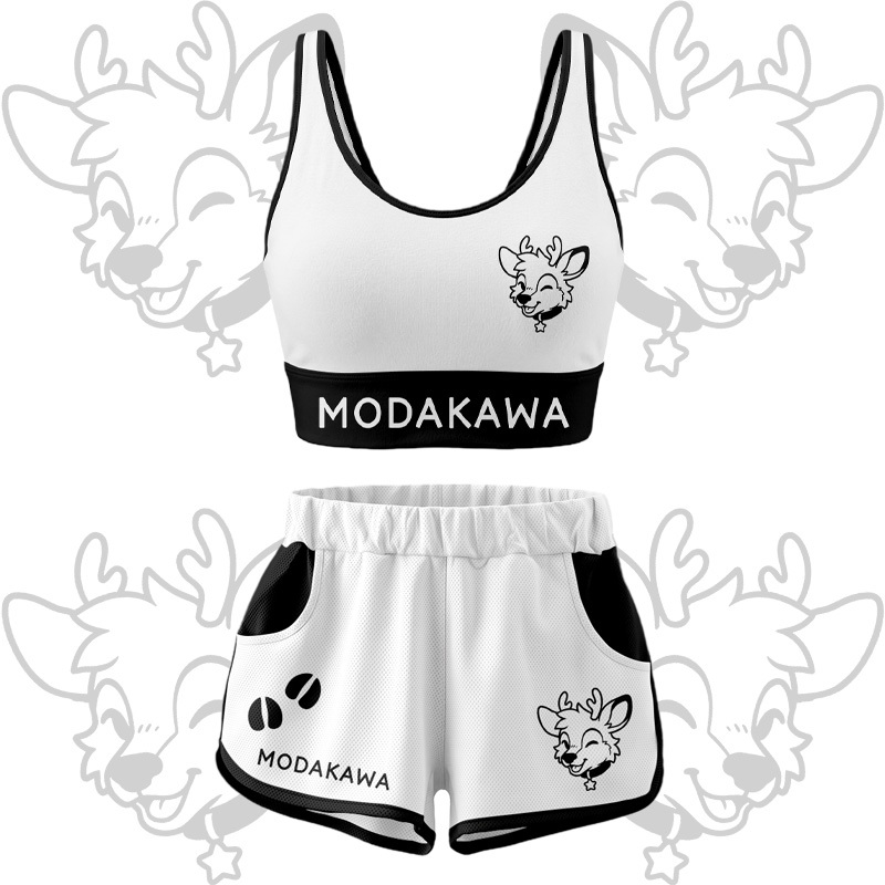 Deer Graphic Crop Tank Sport Top Shorts Bikini Modakawa Matching Outfit - White Set - 5XL - image 13