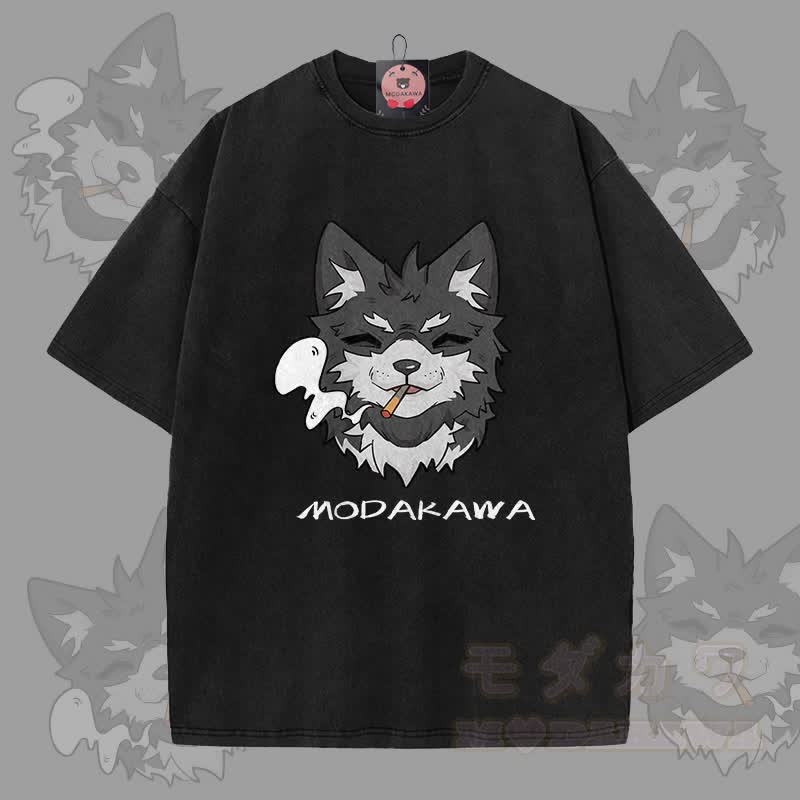 MODAKAWA Koda Smoking Graphic Unisex Vintage Washed T-shirt - Black - 5XL - image 9