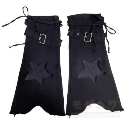 Y2K Gothic Butterfly Print Long Sleeve Top Plaid Irregular Skirt Leg Warmers - Leg Warmers - One Size - image 11