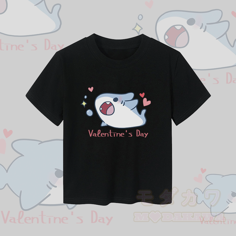 MODAKAWA Cheerful Shark Graphic Couple Top - Crop Top - Black - 5XL - image 7