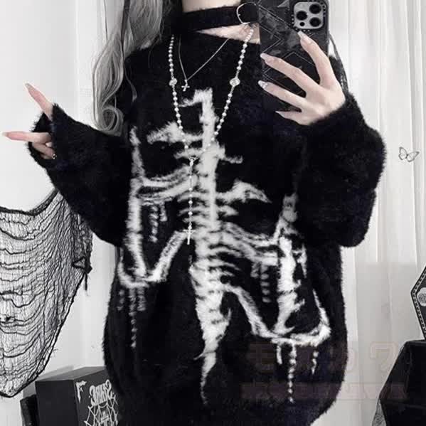 Gothic Streetwear Oversized Knit Sweater - image 3