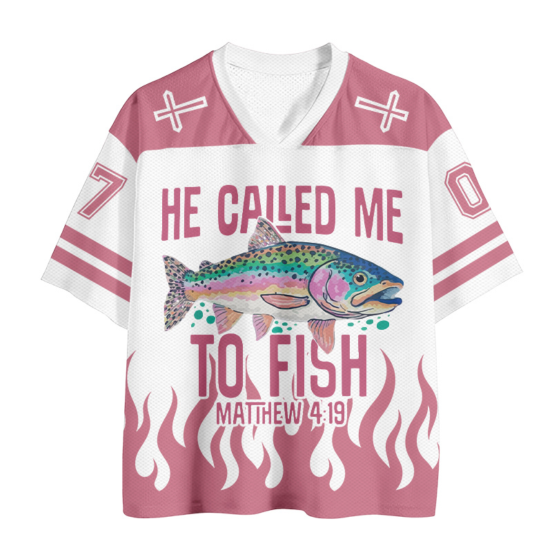 HE CALLED ME TO FIRST Fish Number Graphic Vintage Mesh Jersey T-shirt - image 2