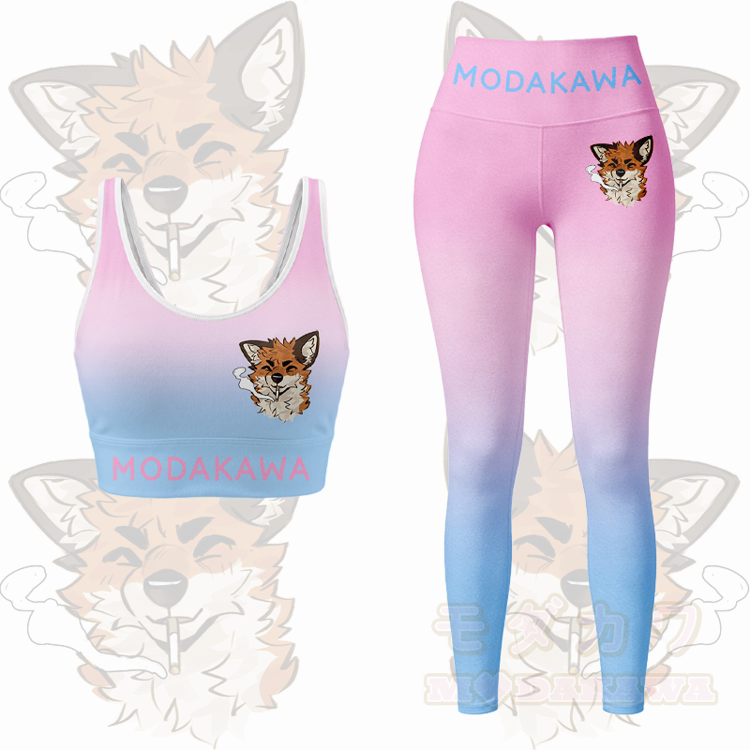 MODAKAWA X atka Smoking Fox Graphic Gradient Sports Bra Top Leggings Matching Outfit - Pink Set - 5XL - image 13