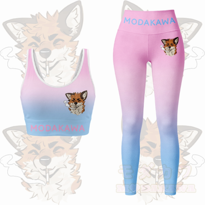 MODAKAWA X atka Smoking Fox Graphic Gradient Sports Bra Top Leggings Matching Outfit - Pink Set - 5XL - image 13