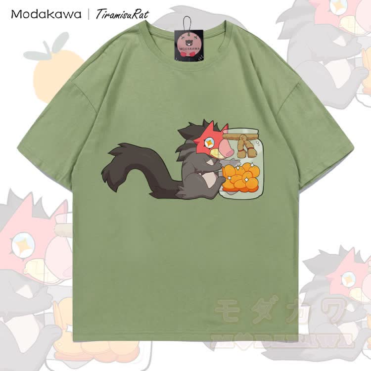 MODAKAWA X TiramisuRat Rat Snack Graphic 100% Cotton T-shirt - Light Green - 5XL - image 3