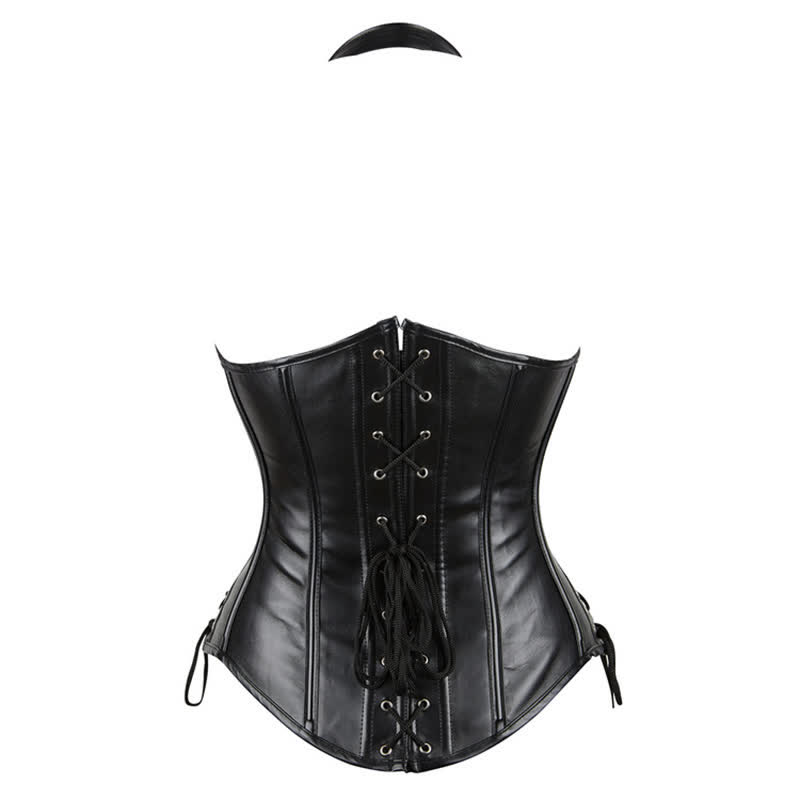 Steampunk Halter Lace Up PU Corset Tops - image 8