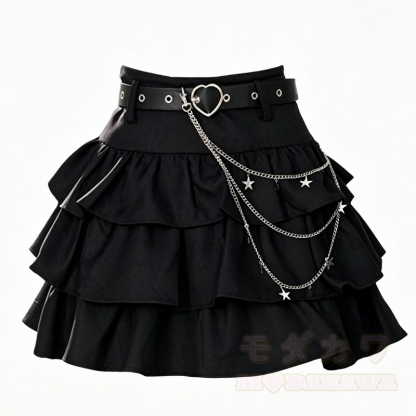 Vintage Plaid Long Sleeve Shirt Sweet Ruffle Tiered Skirt Two Pieces Set - Black Skirt - 3XL - image 5