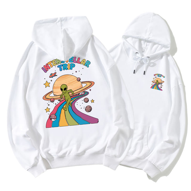 INTERSTELLAR TRIP Cosmic Alien Graphic Hoodie - White - 5XL - image 6