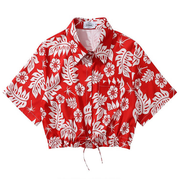 Vintage Print Short Sleeve Button-Up Shirt - Multicolor G - L - image 8