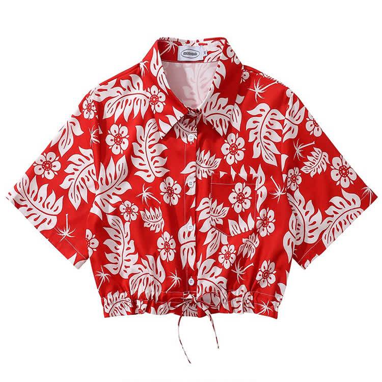 Vintage Print Short Sleeve Button-Up Shirt - Multicolor G - L - image 8