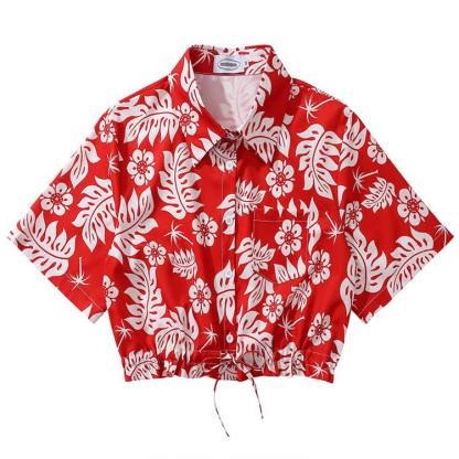 Vintage Print Short Sleeve Button-Up Shirt - Multicolor G - L - image 8