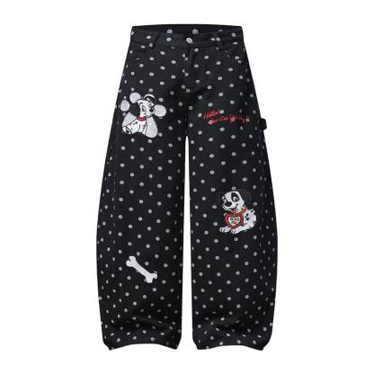  High Quality Durable Press Polka Dot Bow Zip Up Hoodie Dog Embroidery Pants Two Pieces Set - Black Pants - XL - image 9
