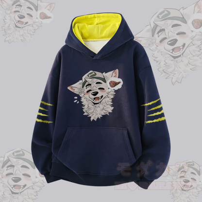 MODAKAWA X atka Fox Wants Meat Graphic Contrast Lining Pullover - Purplish Blue - 3XL - image 3