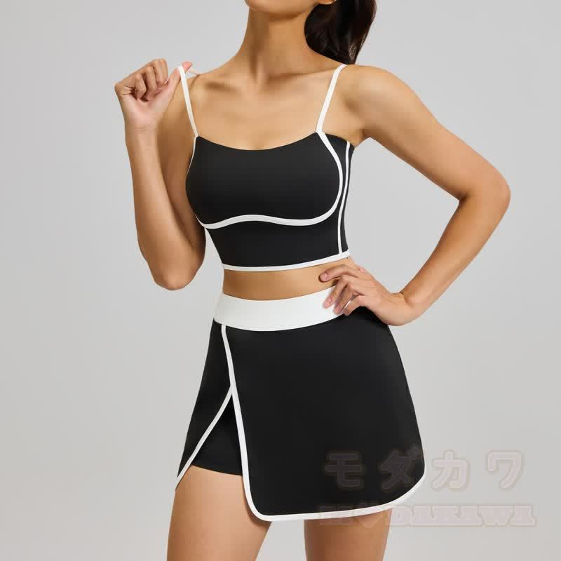 Casual Cami Crop Top Split Skort Yoga Two Pieces Set - image 12