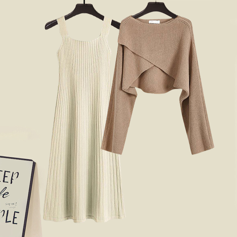Irregular Short Sweater Slip Dress Matching Outfit - image 2