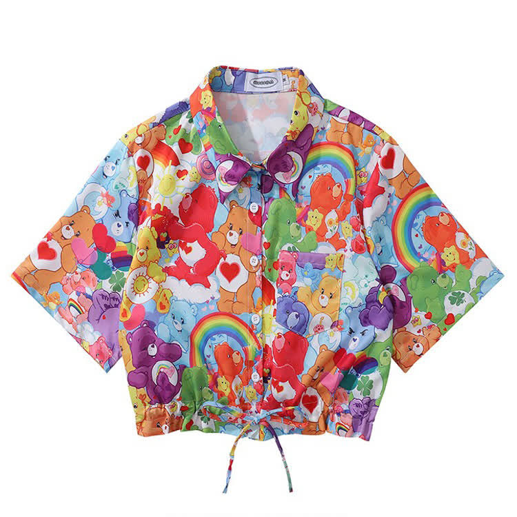 Animal Print Short Sleeve Button-Up Shirt - Multicolor S - L - image 20