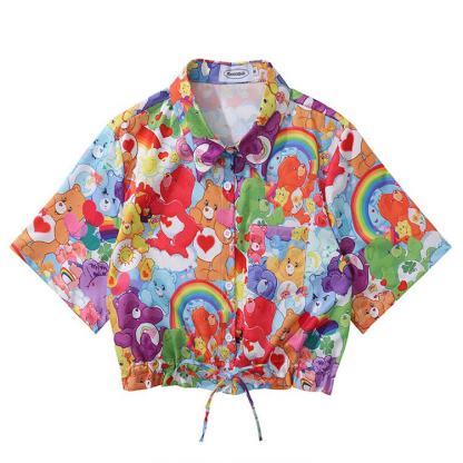 Animal Print Short Sleeve Button-Up Shirt - Multicolor S - L - image 20