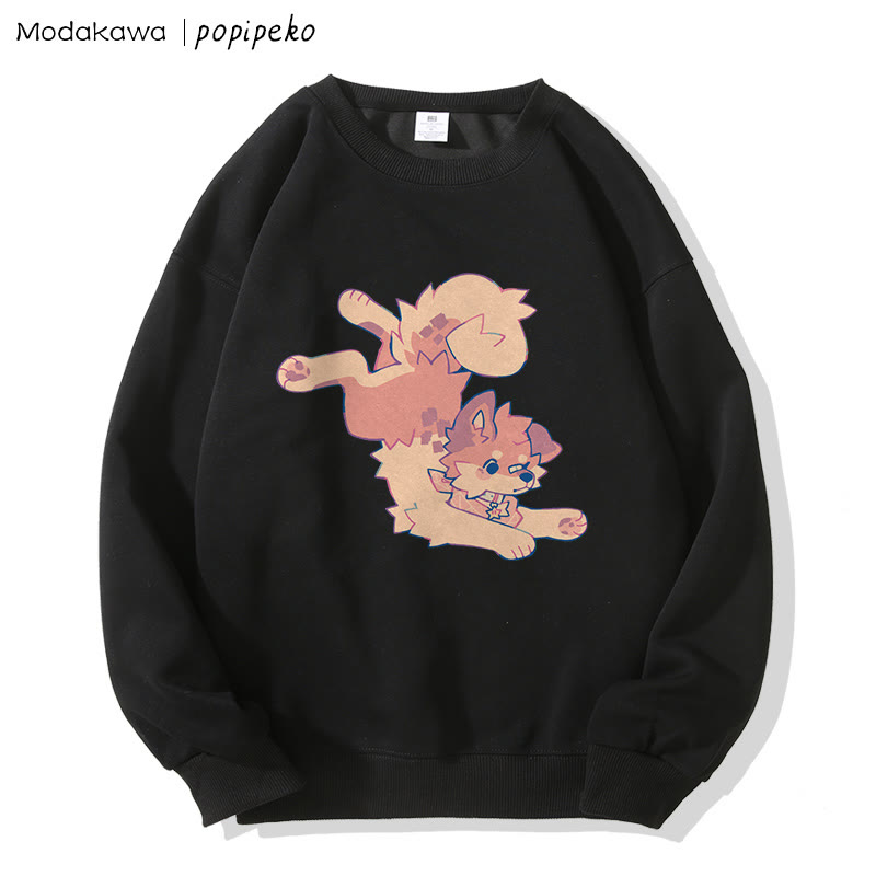 MODAKAWA X popipeko Puppy Print Round Collar Sweatshirt - Black - 5XL - image 3