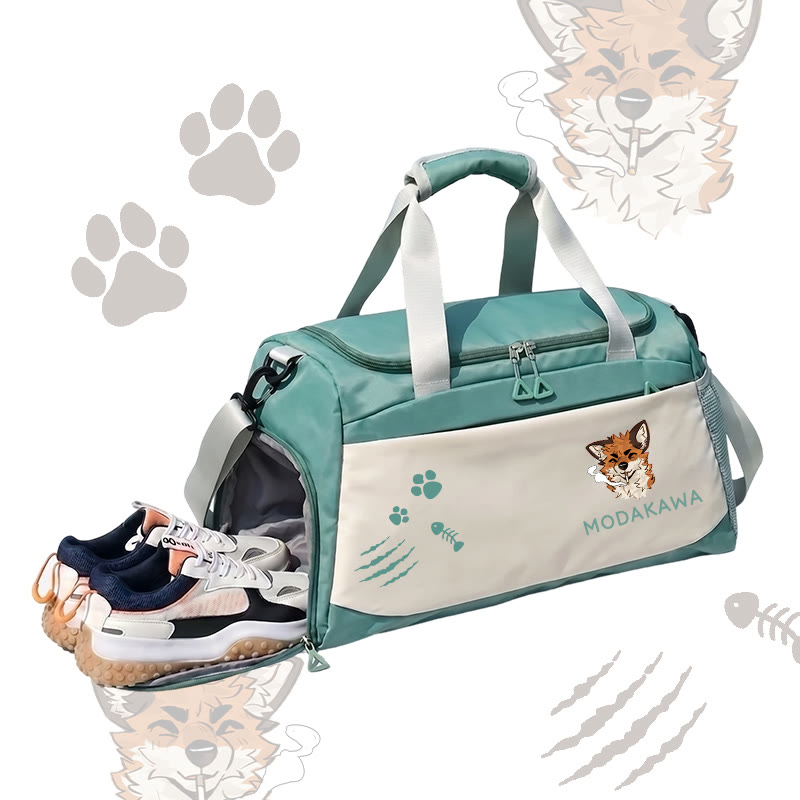 MODAKAWA X atka Fox Smoking Graphic Large Capacity Sports Gym Duffel Bag - Green - 55*28*26 cm - image 6