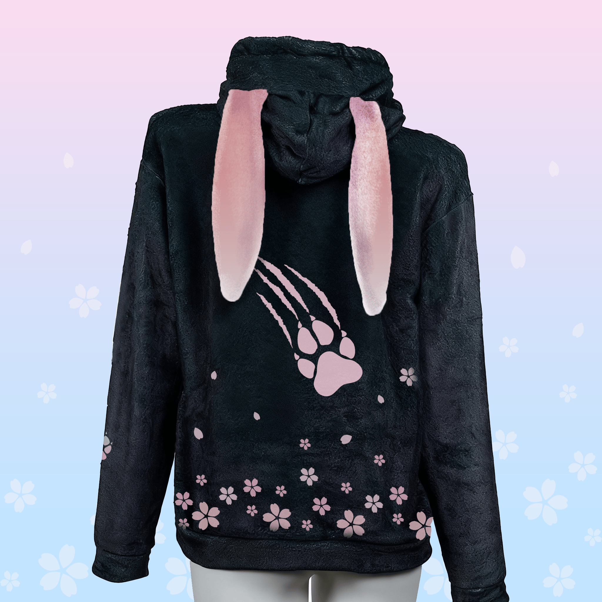 MODAKAWA Smoking Sakura Cat Graphic Plush Hoodie with Bunny Ears - image 2