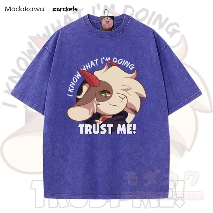 MODAKAWA X zarckets TRUST ME! Goat Graphic Vintage Washed T-shirt - Blue - 5XL - image 5