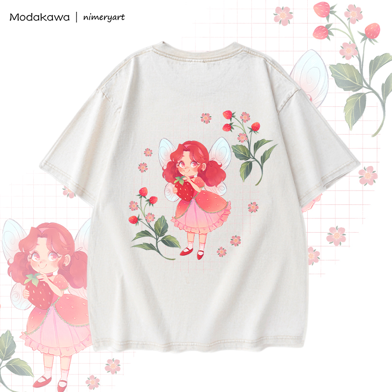 MODAKAWA X nimeryart Strawberry Fairy Graphic Unisex Vintage Washed T-shirt - image 5