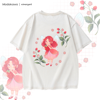 MODAKAWA X nimeryart Strawberry Fairy Graphic Unisex Vintage Washed T-shirt - image 5