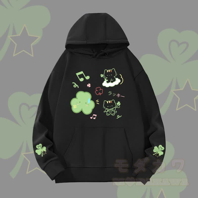 MODAKAWA Triple Clover Cat Graphic Heavyweight Hoodie - Black - 2XL - image 6