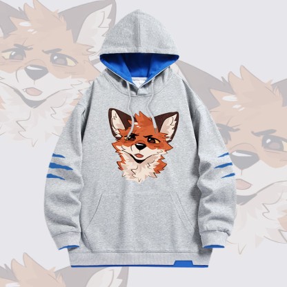 MODAKAWA X atka Squinty Fox Graphic Oversized Contrast Lining Pullover Hoodie - Grey - 4XL - image 3