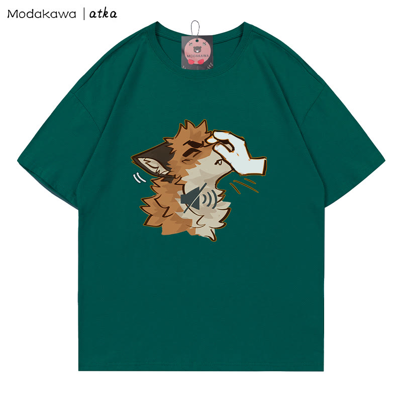 MODAKAWA X atka Funny' Shhh' Fox Graphic T-shirt - Olive Green - 5XL - image 4