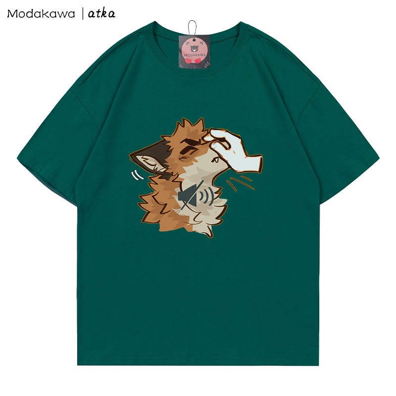 MODAKAWA X atka "Shhh" Fox Graphic T-shirt - Olive Green - 5XL - image 4