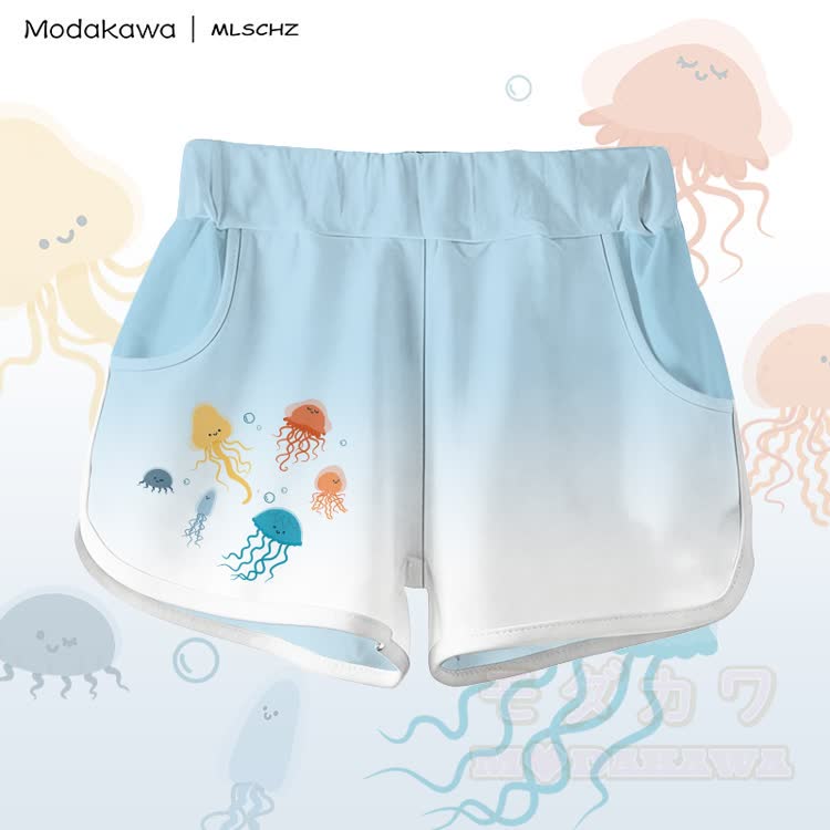 MODAKAWA X MLSCHZ Jellyfish Graphic 100% Cotton T-shirt Gradient Shorts Matching Outfit - Sky Blue Shorts - 5XL - image 7