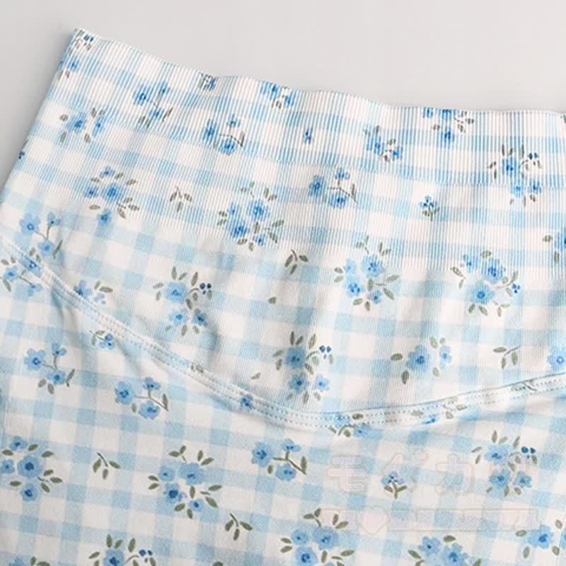 Blue Gingham Floral Crop Tank High Waist Yoga Shorts Two Pieces Set - image 9