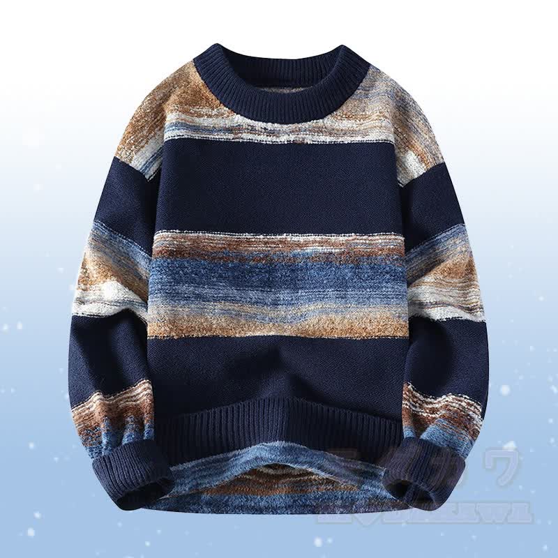 Stripe Knit Sweater Fleece Lined Pants Two Pieces - Purplish Blue Sweater - 4XL - image 6