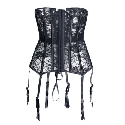Lace See Through Corset Tops With Garter - Black - 6XL - image 4